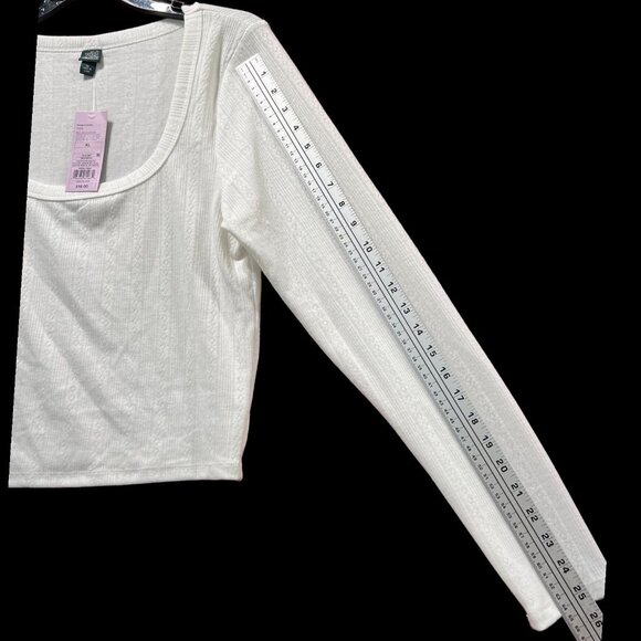Wild Fable - Women's Long Sleeve Square Neck Pointelle T-Shirt - White - XL - Picture 8 of 14